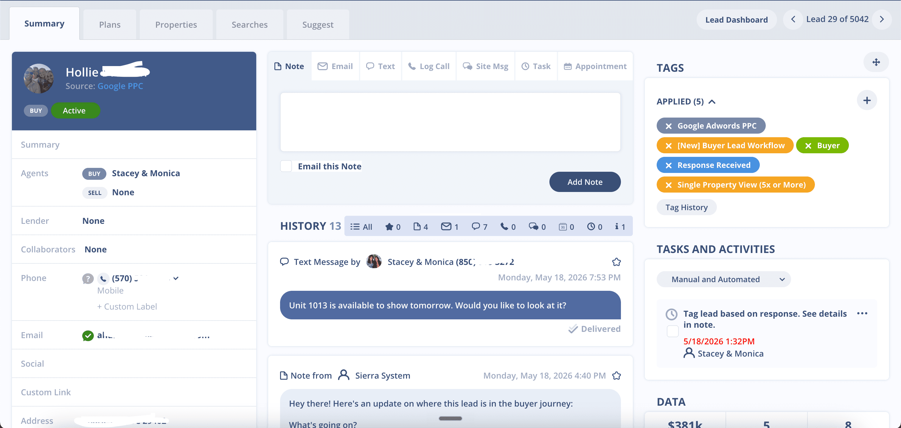 Lead tracking and CRM handoff example