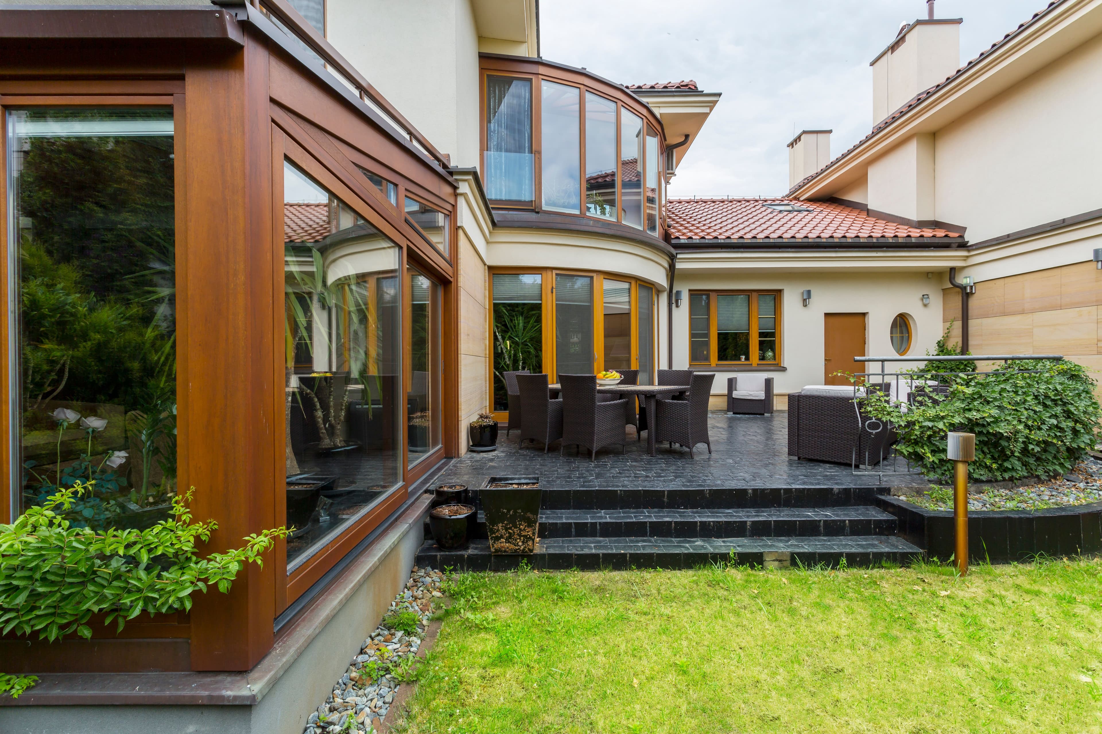 Elegant villa terrace with garden furniture