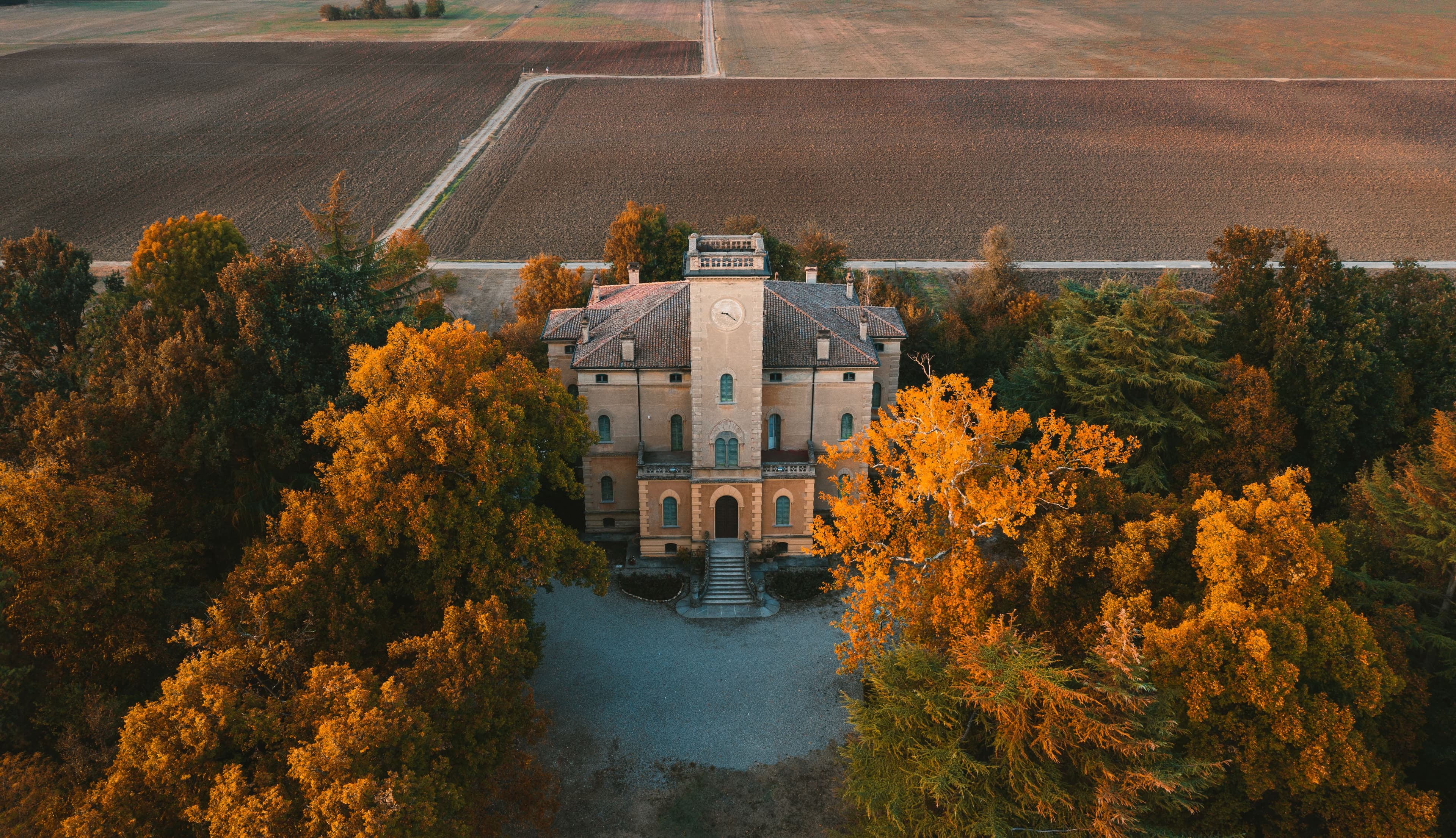 Clock Tower Mansion Surrounded by Autumnal Color
