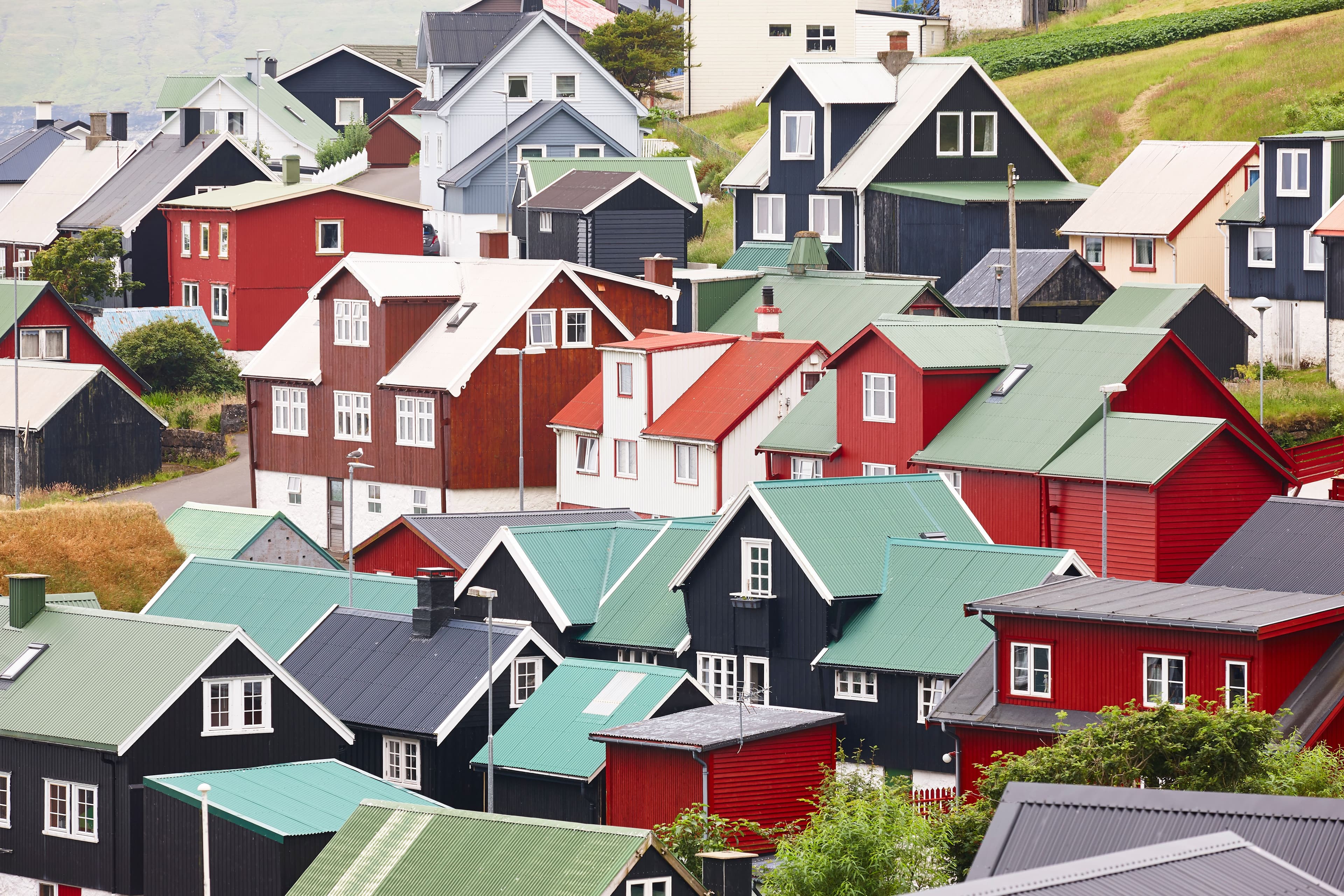 Picturesque village with colored houses in Faroe islands. Denmark