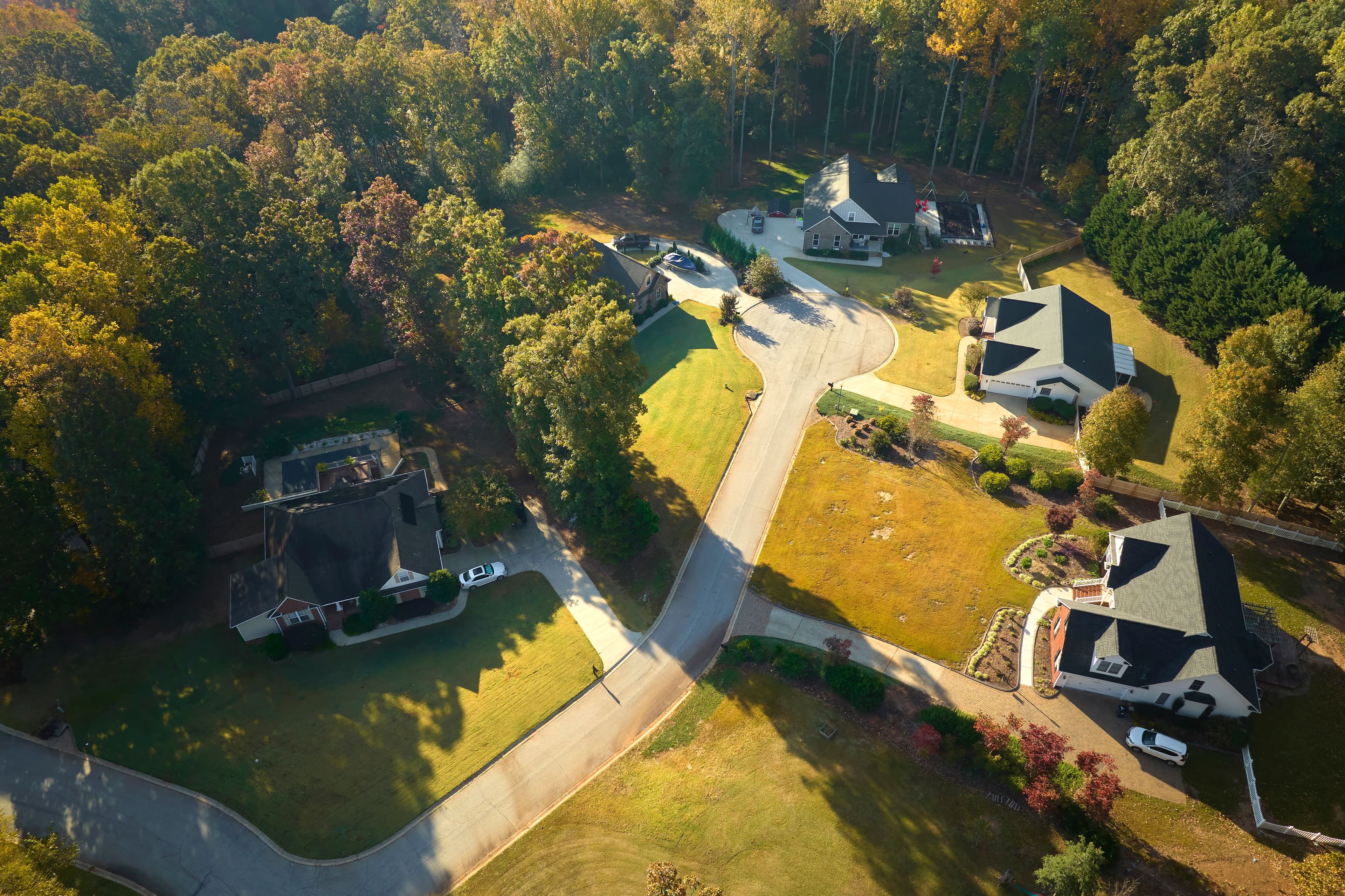View from above of expensive residential houses